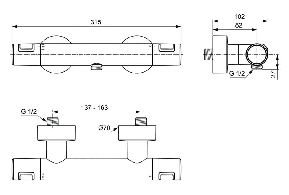 Ideal Standard CeraTherm - Thermostatische Douchekraan T25, Zwart A7201XG 4 Ideal Standard CeraTherm - Thermostatische Douchekraan T25, Zwart A7201XG - Afbeelding 2