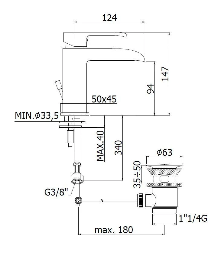 Paffoni Level - Wastafelkraan Met Waste, Rvs LES065ST 4 Paffoni Level - Wastafelkraan Met Waste, Rvs LES065ST - Afbeelding 2