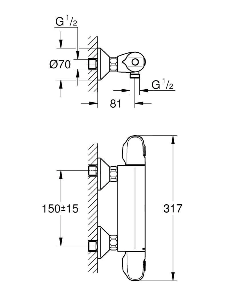 Grohe Grohtherm 1000 - Thermostatische Douchekraan, Chroom 34143003 4 Grohe Grohtherm 1000 - Thermostatische Douchekraan, Chroom 34143003 - Afbeelding 2