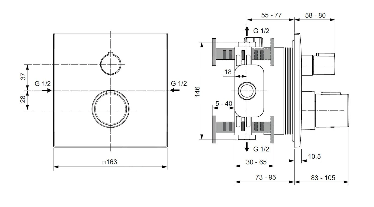 Ideal Standard CeraTherm - Inbouw Thermostatische Douchekraan, Magnetic Grey A6956A5 4 Ideal Standard CeraTherm - Inbouw Thermostatische Douchekraan, Magnetic Grey A6956A5 - Afbeelding 2