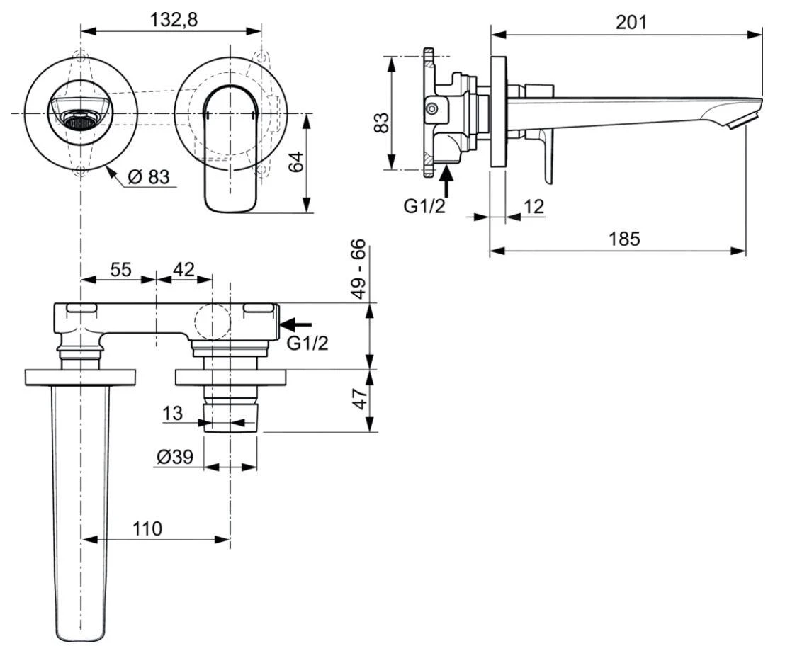 Ideal Standard Connect Air - Inbouw Wastafelkraan, 2-gats, Brushed Gold A7029A2 4 Ideal Standard Connect Air - Inbouw Wastafelkraan, 2-gats, Brushed Gold A7029A2 - Afbeelding 2