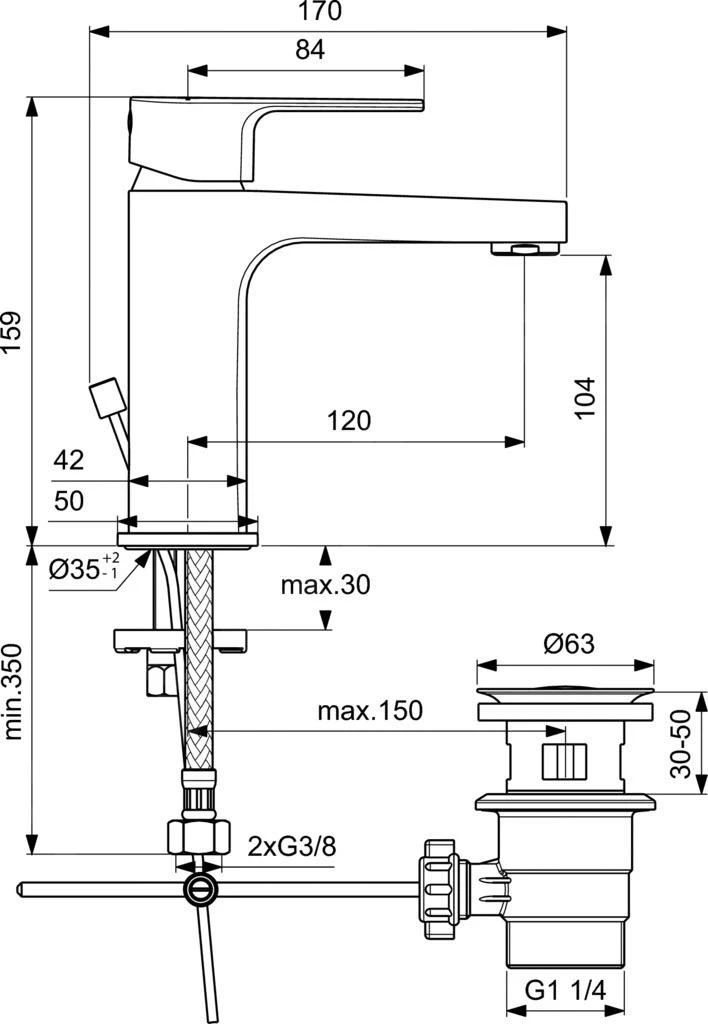 Ideal Standard Cerafine D - Wastafelkraan Met Waste, Chroom BC491AA 4 Ideal Standard Cerafine D - Wastafelkraan Met Waste, Chroom BC491AA - Afbeelding 2