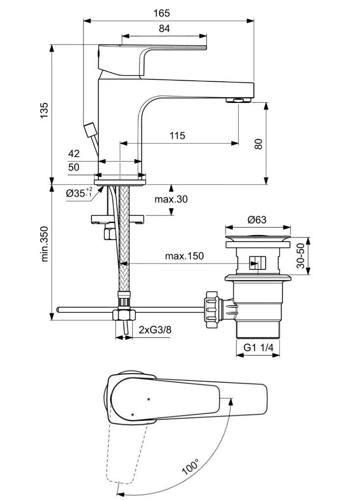 Ideal Standard Cerafine D - Wastafelkraan Met Waste, BlueStart, Chroom BC745AA 4 Ideal Standard Cerafine D - Wastafelkraan Met Waste, BlueStart, Chroom BC745AA - Afbeelding 2