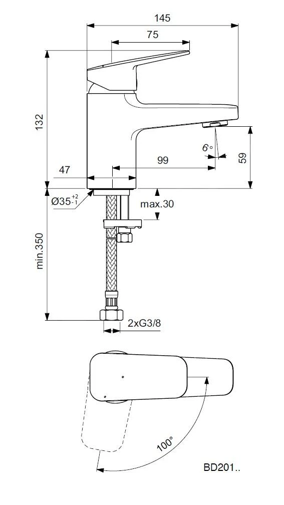 Ideal Standard CeraPlan - Wastafelkraan Piccolo, BlueStart, Chroom BD201AA 4 Ideal Standard CeraPlan - Wastafelkraan Piccolo, BlueStart, Chroom BD201AA - Afbeelding 2