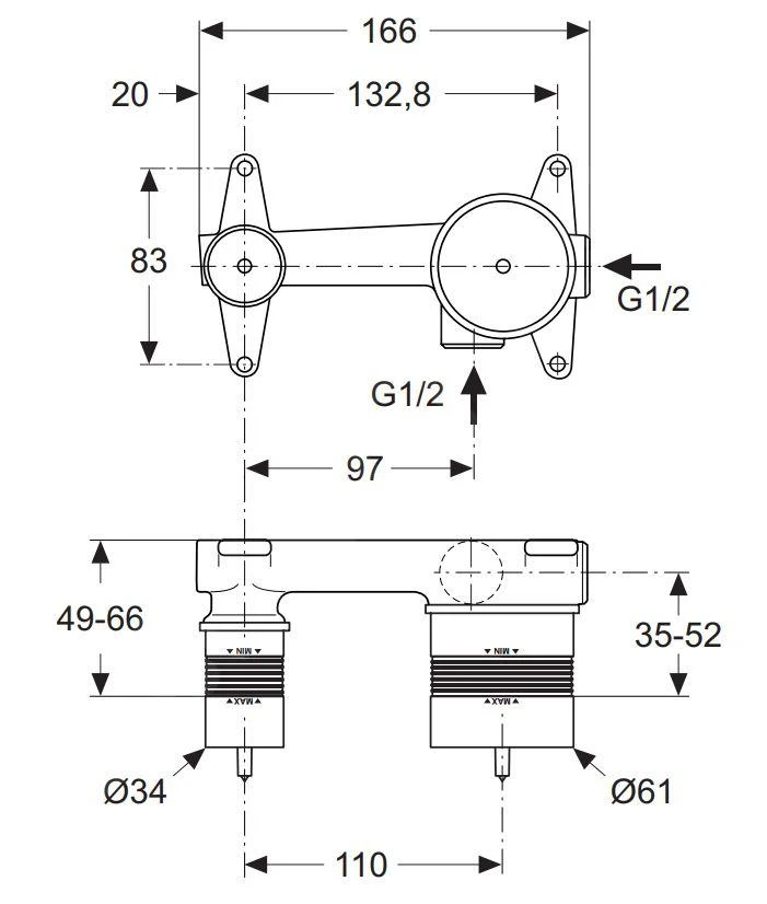 Ideal Standard Active - Basisgarnituur Voor Inbouw Wastafelkraan A5948NU 4 Ideal Standard Active - Basisgarnituur Voor Inbouw Wastafelkraan A5948NU - Afbeelding 2