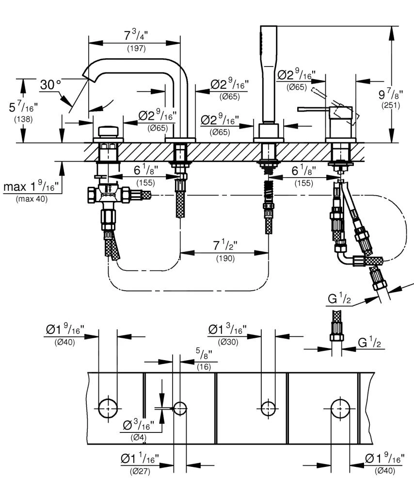 Grohe Essence - Badrandcombinatie, 4-gats, Geborsteld Cool Sunrise 19578GN1 4 Grohe Essence - Badrandcombinatie, 4-gats, Geborsteld Cool Sunrise 19578GN1 - Afbeelding 2