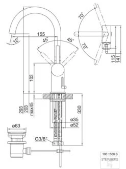 Steinberg 100 - Wastafelkraan Met Waste, Mat Zwart 100 1500 S -AquaKranen Verkoop 35041c680afbc1baeaafb957