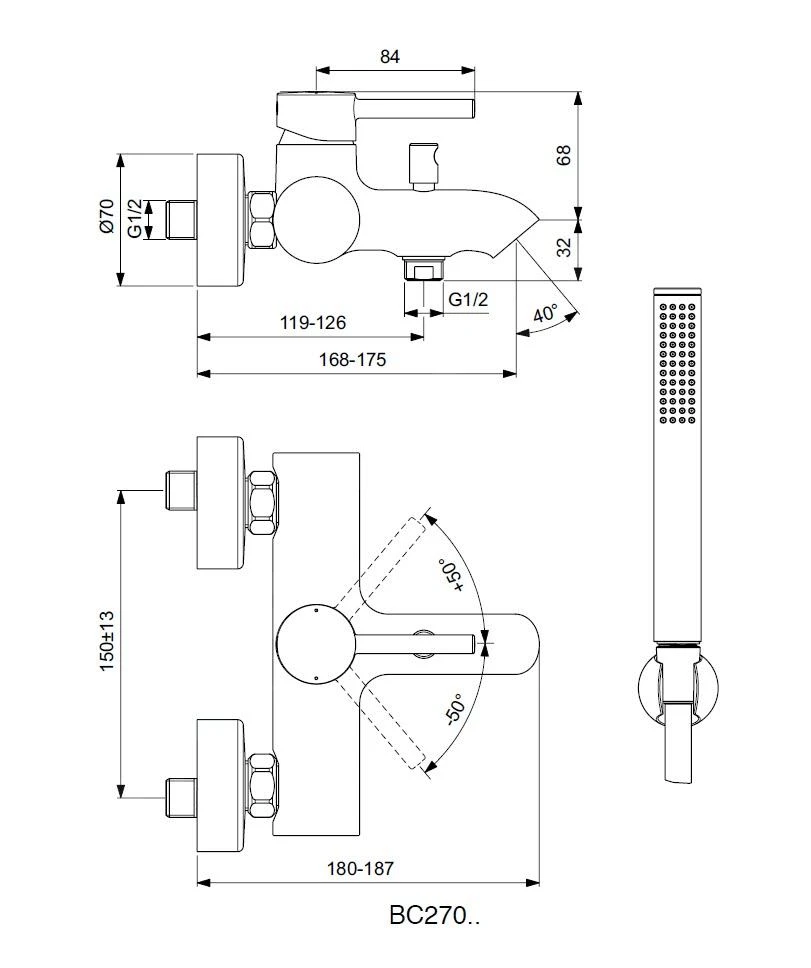 Ideal Standard CeraLine - Badkraan Wandmontage Incl. Accessoires, Zwart BC270XG 4 Ideal Standard CeraLine - Badkraan Wandmontage Incl. Accessoires, Zwart BC270XG - Afbeelding 2