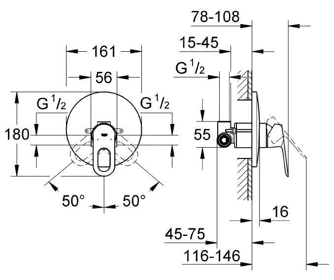 Grohe BauLoop - Afdekset Voor Douchekraan, Chroom 29080000 4 Grohe BauLoop - Afdekset Voor Douchekraan, Chroom 29080000 - Afbeelding 2