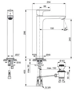Ideal Standard Connect Air - Slim Wastafelkraan Met Waste, Silver Storm A7025GN -AquaKranen Verkoop 556eae03dc9f6f3dff214045