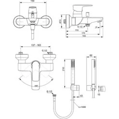 Ideal Standard Connect Air - Badkraan Met Accessoires, Magnetic Grey A7056A5 6 Ideal Standard Connect Air - Badkraan Met Accessoires, Magnetic Grey A7056A5 -AquaKranen Verkoop 57633725d626572f97e35e1f