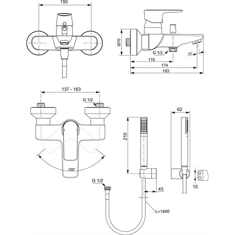 Ideal Standard Connect Air - Badkraan Met Accessoires, Magnetic Grey A7056A5 4 Ideal Standard Connect Air - Badkraan Met Accessoires, Magnetic Grey A7056A5 - Afbeelding 2