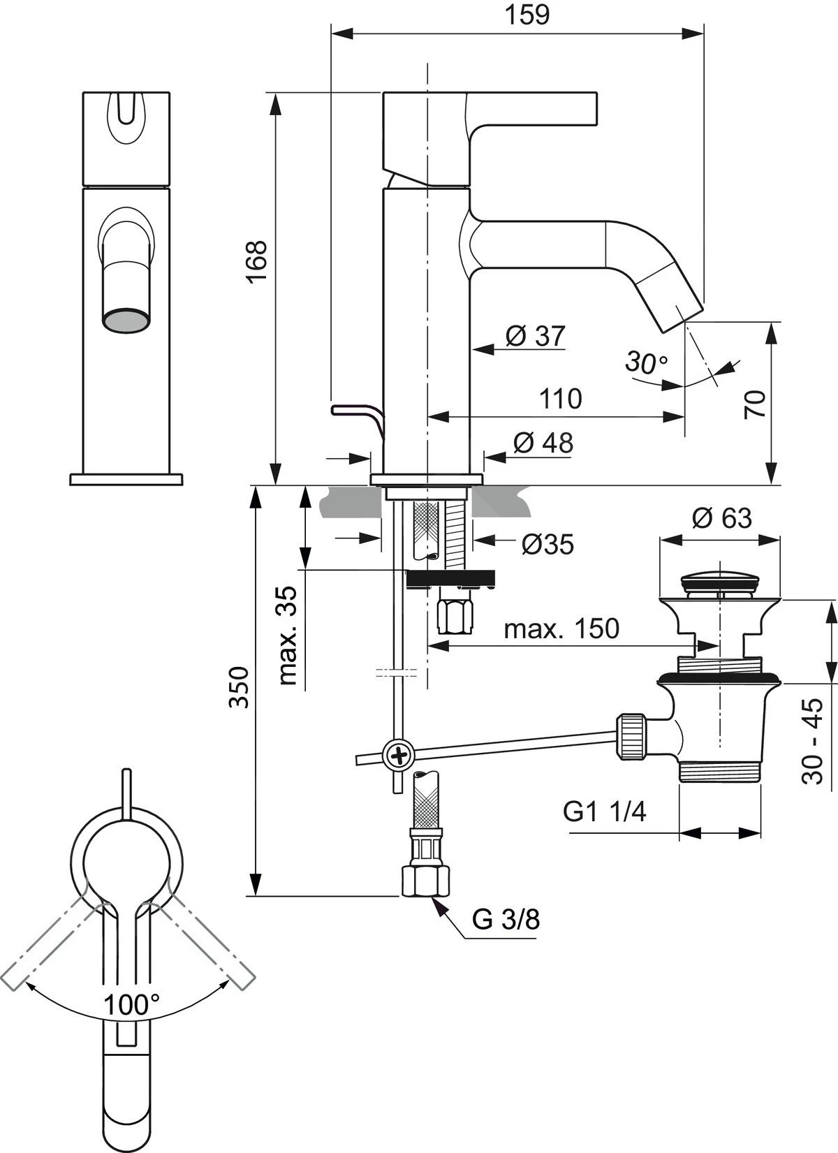 Ideal Standard Joy - Wastafelkraan Met Waste, Chroom BC775AA 4 Ideal Standard Joy - Wastafelkraan Met Waste, Chroom BC775AA - Afbeelding 2
