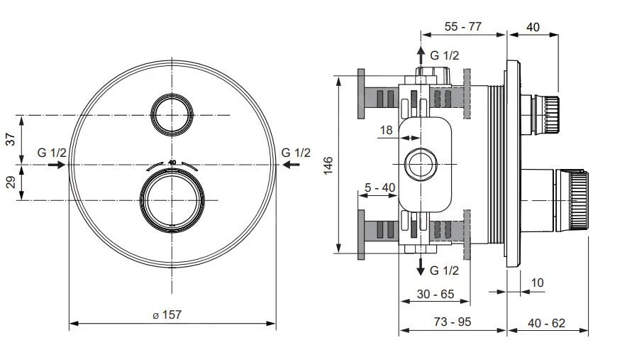 Ideal Standard CeraTherm Navigo - Inbouwthermostaat, Opbouwdeel, Chroom A7295AA 4 Ideal Standard CeraTherm Navigo - Inbouwthermostaat, Opbouwdeel, Chroom A7295AA - Afbeelding 2