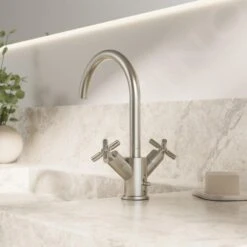 Steinberg 250 - Wastafelkraan Met Waste, Geborsteld Nikkel 250 1500 BN -AquaKranen Verkoop 7348108cb1e16a856d6cfb5d