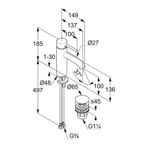 Kludi Bozz - Wastafelkraan Met Afvoergarnituur Push-Open, Chroom 382880576 4 Kludi Bozz - Wastafelkraan Met Afvoergarnituur Push-Open, Chroom 382880576 - Afbeelding 2