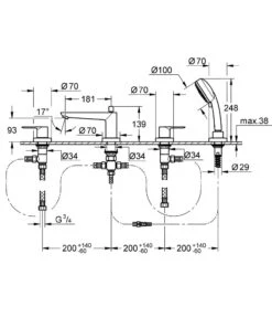 Grohe BauLoop - Badrandkraan, 4-gats Installatie, Chroom 2511900A -AquaKranen Verkoop 8b45da3f9a75448a4827590e