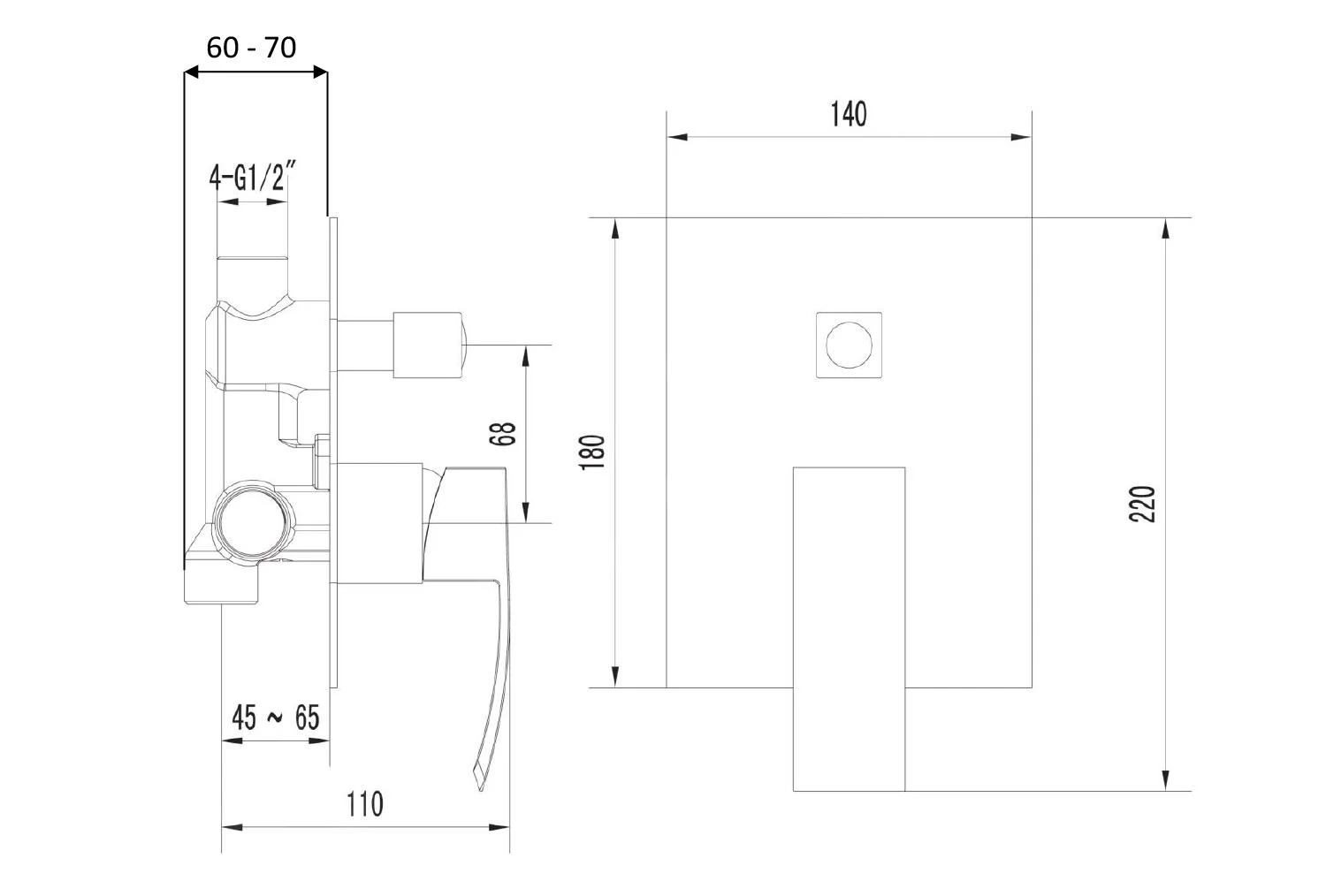 Sapho Ginko - Inbouw Douchekraan, 2 Functies, Chroom 1101-42 4 Sapho Ginko - Inbouw Douchekraan, 2 Functies, Chroom 1101-42 - Afbeelding 2