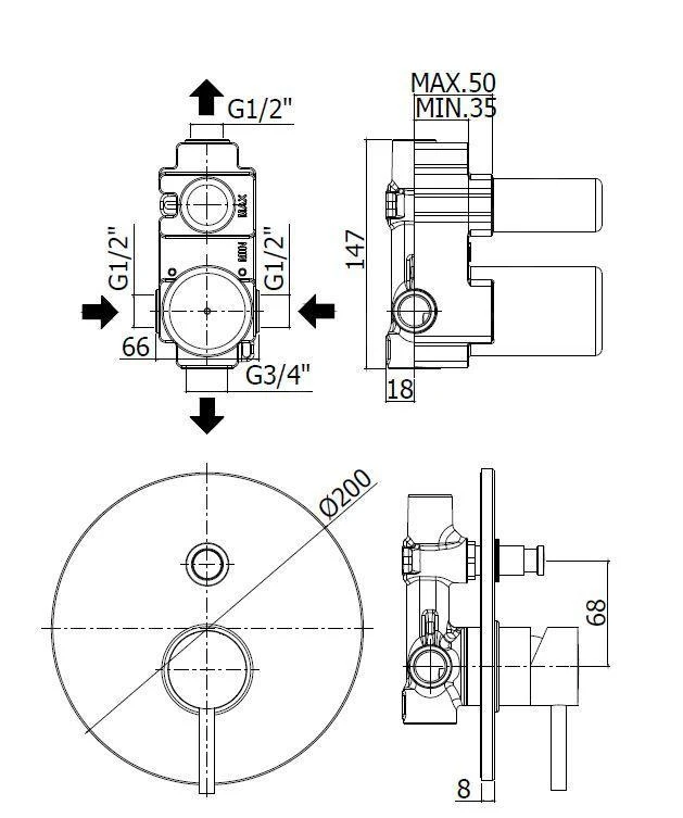Paffoni Light - Inbouw Douchekraan Met Omstelkraan En Inbouwdeel, Chroom LIG015CR 4 Paffoni Light - Inbouw Douchekraan Met Omstelkraan En Inbouwdeel, Chroom LIG015CR - Afbeelding 2