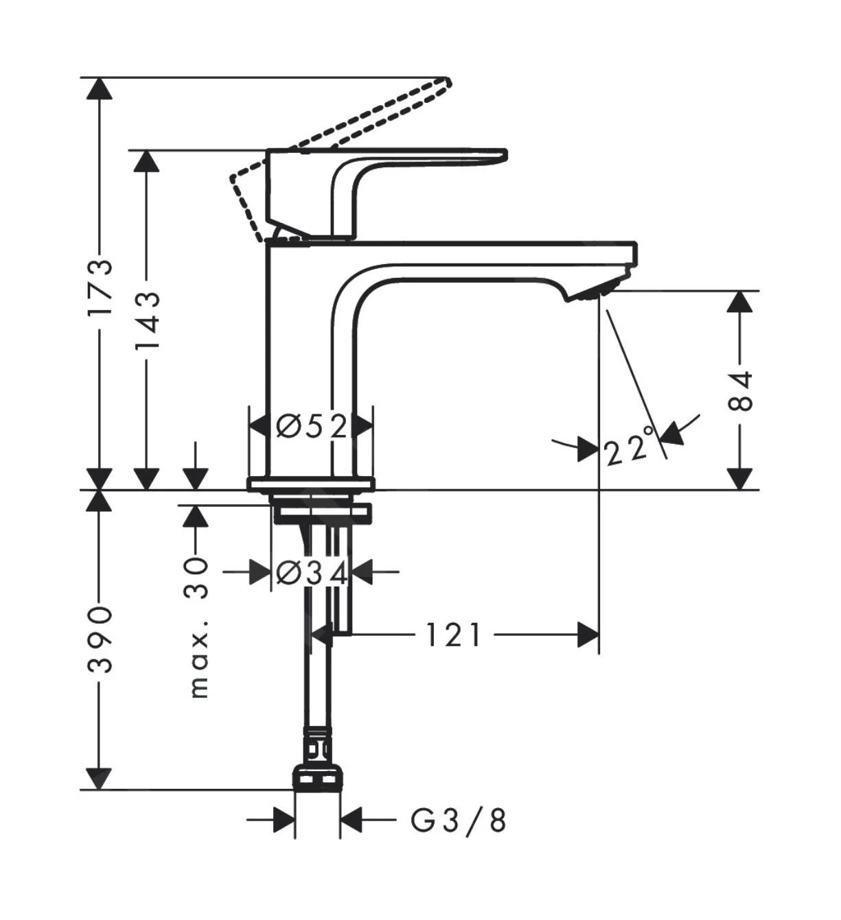 Hansgrohe Rebris S - Koudwaterkraan, Mat Zwart 72503670 4 Hansgrohe Rebris S - Koudwaterkraan, Mat Zwart 72503670 - Afbeelding 2