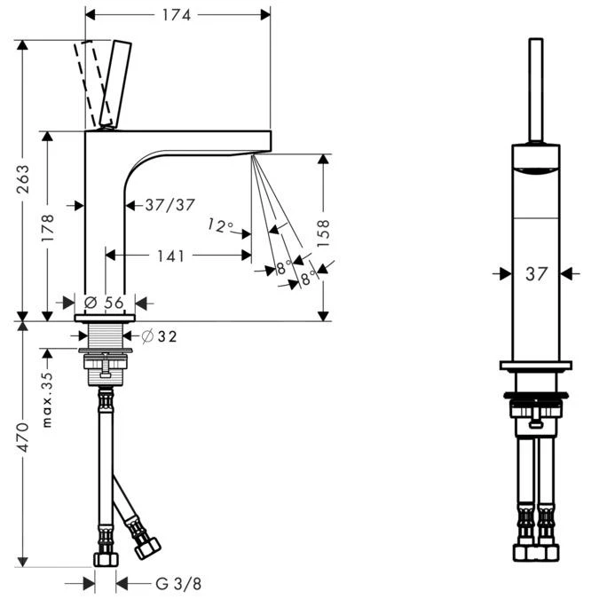 Axor Citterio - Wastafelkraan, Chroom 39032000 4 Axor Citterio - Wastafelkraan, Chroom 39032000 - Afbeelding 2