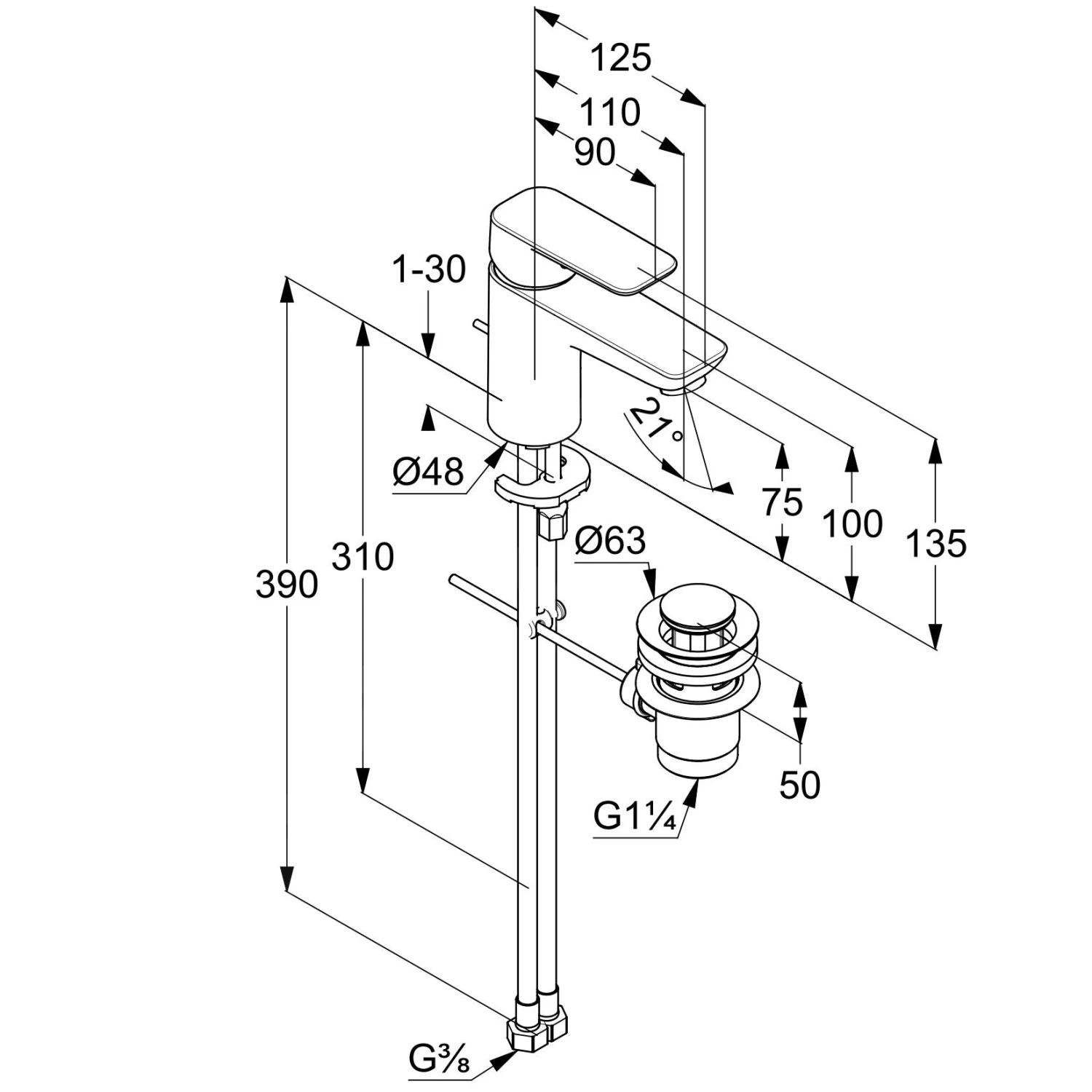 Kludi Pure&Style - Wastafelkraan Met Waste, Chroom 403820575 4 Kludi Pure&Style - Wastafelkraan Met Waste, Chroom 403820575 - Afbeelding 2