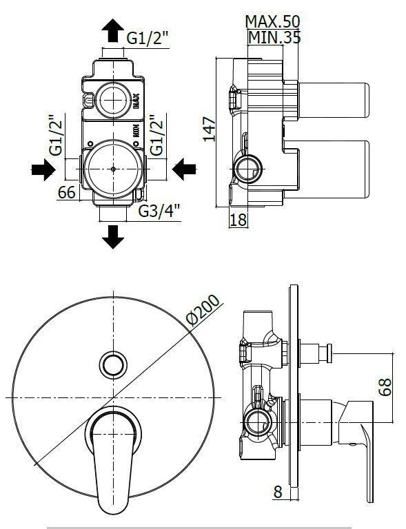 Paffoni Green - Inbouw Douchekraan Met Omstelkraan En Inbouwdeel, Chroom GR015CR 4 Paffoni Green - Inbouw Douchekraan Met Omstelkraan En Inbouwdeel, Chroom GR015CR - Afbeelding 2