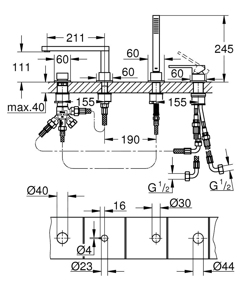 Grohe Plus - Badrandcombinatie, 4-gats installatie, Supersteel 29307DC3 4 Grohe Plus - Badrandcombinatie, 4-gats installatie, Supersteel 29307DC3 - Afbeelding 2