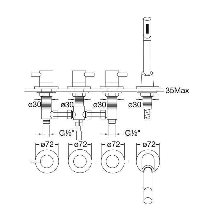 Steinberg 100 - Badrand Combinatie, 4-gats Installatie, Mat Zwart 100 2480 S 4 Steinberg 100 - Badrand Combinatie, 4-gats Installatie, Mat Zwart 100 2480 S - Afbeelding 2