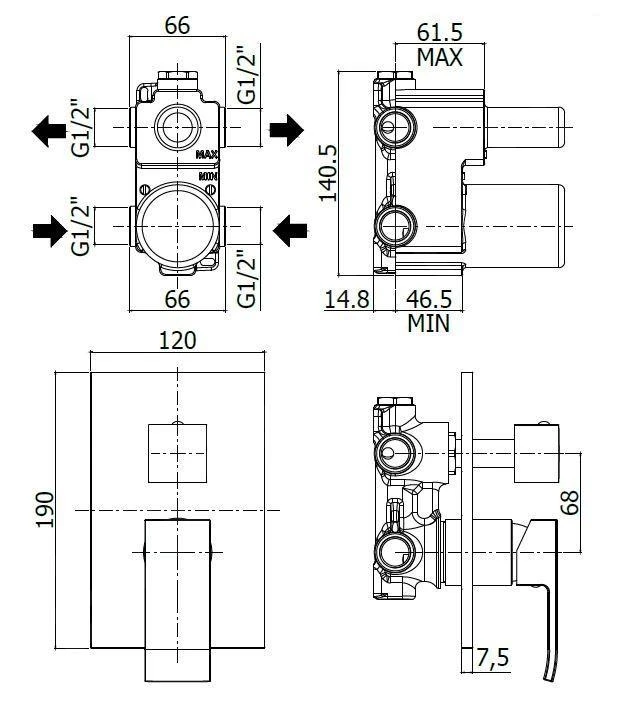 Paffoni Level - Inbouw Douchekraan Met Omstelkraan, 2 Functies, Chroom LES018CR 4 Paffoni Level - Inbouw Douchekraan Met Omstelkraan, 2 Functies, Chroom LES018CR - Afbeelding 2