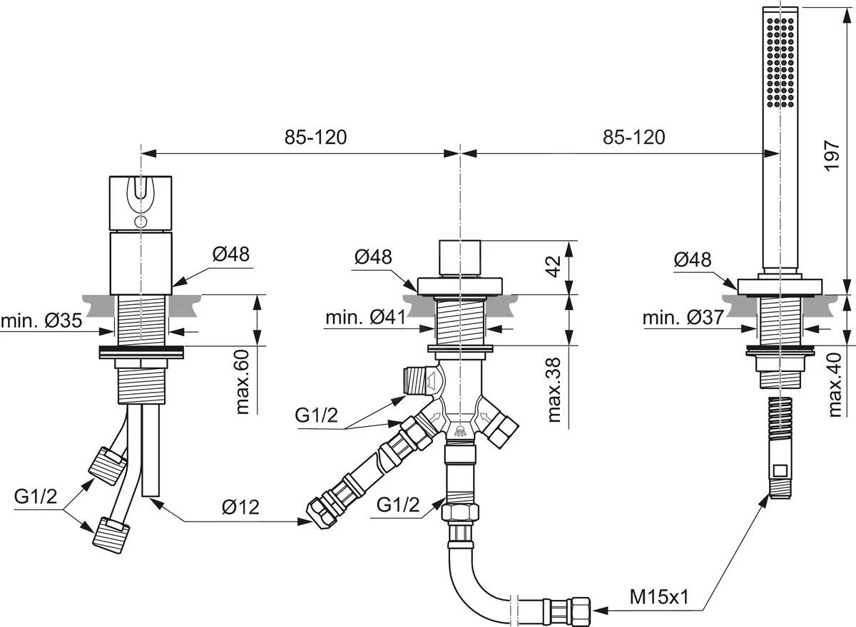 Ideal Standard Joy - Badkraan Voor Badrandmontage, 3-gats, Silver Storm BC788GN 4 Ideal Standard Joy - Badkraan Voor Badrandmontage, 3-gats, Silver Storm BC788GN - Afbeelding 2