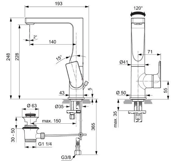 Ideal Standard Edge - Wastafelkraan Met Draaibare Uitloop, Met Waste, Chroom A7110AA 4 Ideal Standard Edge - Wastafelkraan Met Draaibare Uitloop, Met Waste, Chroom A7110AA - Afbeelding 2